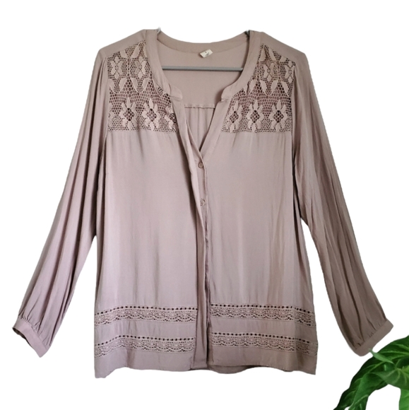 Old Navy Tops - Old Navy Pink Taupe Boho Chic Button Down Sz L